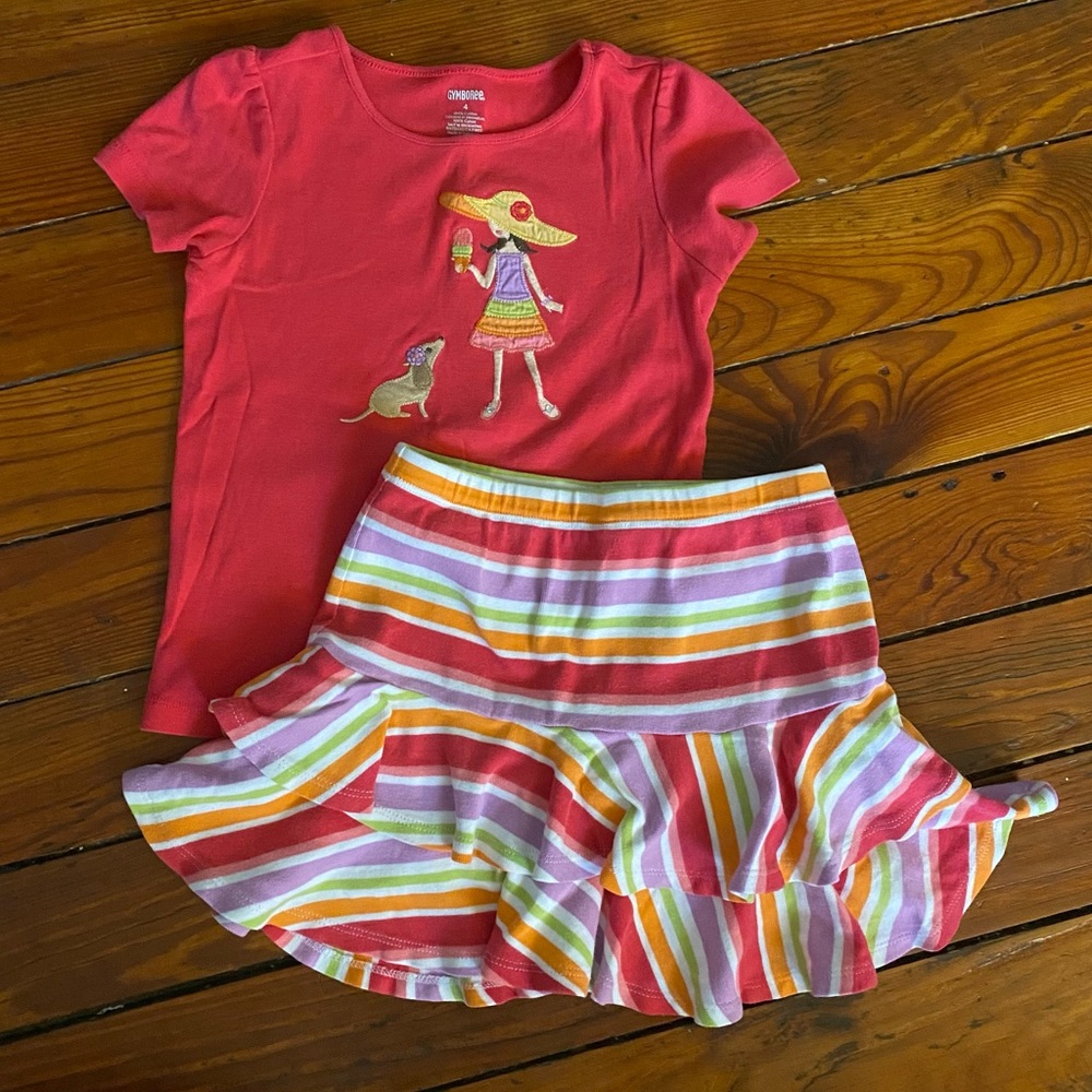Gymboree Pink & Green Outfit Size 4-5 shirt, Skort/Skirt/Shorts